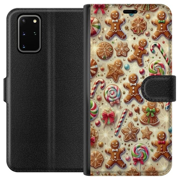 Kompatibelt Plånboksfodral till Samsung Galaxy S20+ Julmotiv illustration – Polkagrisar pepparkakor och färgglada julgodisar