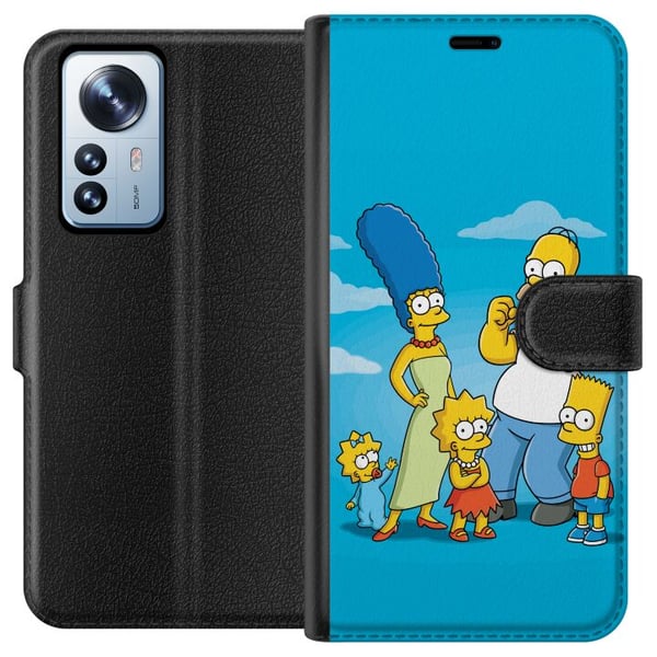 Kompatibelt Plånboksfodral till Xiaomi 12 Pro The Simpsons familjeporträtt med Homer Marge Bart Lisa och Maggie ikoniskt tecknat motiv
