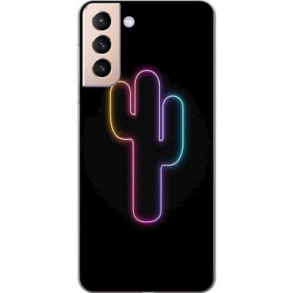 Kompatibelt Mobildeksel til Samsung Galaxy S21 Neonillustrasjon av kaktus i rosa og blått lys mot mørk bakgrunn i moderne popestetikk