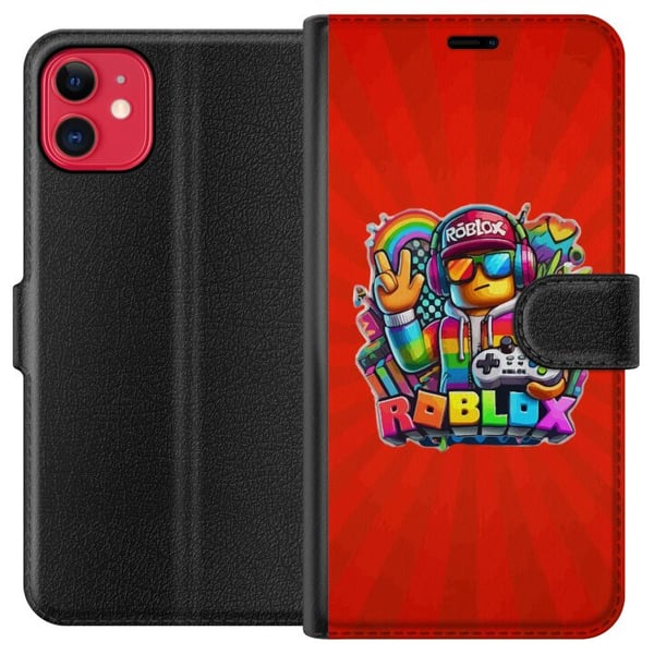 Kompatibelt Plånboksfodral till Apple iPhone 11 Roblox figur med spelkontroll och regnbågsfärger livlig gamingdesign för spelentusiaster