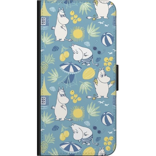 Kompatibelt Plånboksfodral till Samsung Galaxy A20s Strandtema med frukter parasoller sommarhus och glada figurer i färgglatt mönster fyllt av lekful