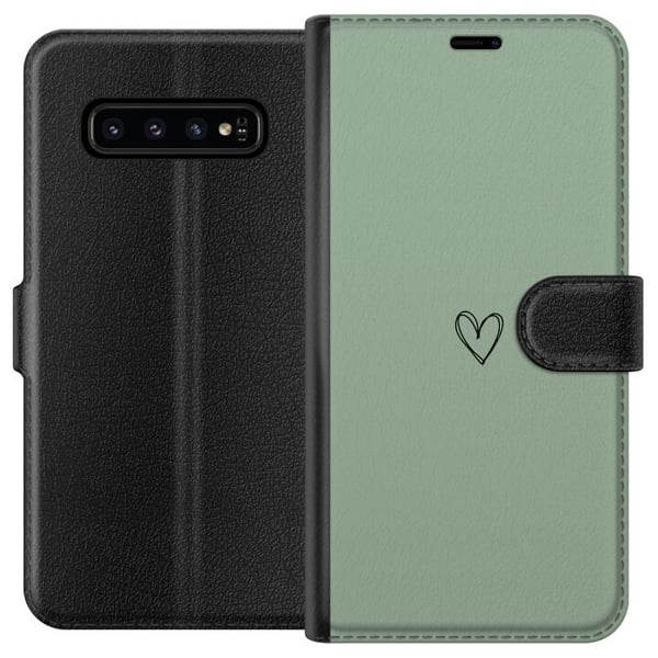 Kompatibelt Plånboksfodral till Samsung Galaxy S10 Hjärta Grön