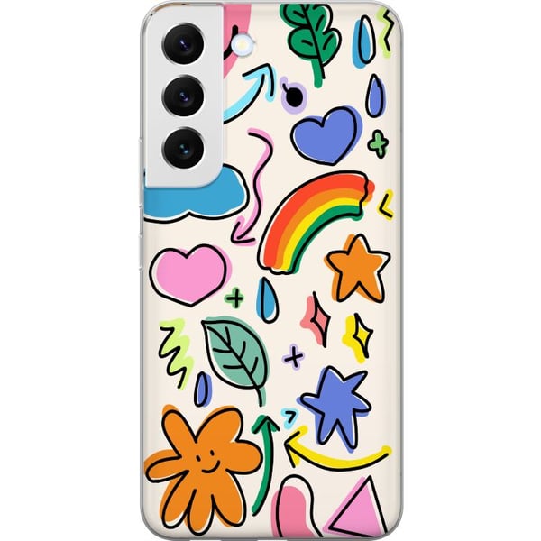 Yhteensopiva Puhelinkuori Samsung Galaxy S22 5G Doodle-kuvitus, jossa on tähtiä, sydämiä, sateenkaari, pilviä, lehtiä ja nuolia – täydellinen sinulle