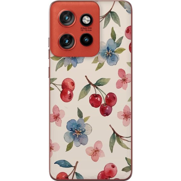 Kompatibel Mobilcover til Motorola Edge 50 Neo Bær & Blomster - mønster med blå blomster og skovbær Kompatibel Mobilcover til Motorola Edge 50 Neo Bær & Blomster - mønster med blå blomster og skovbær