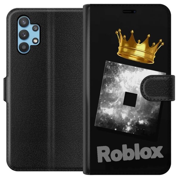 Kompatibelt Plånboksfodral till Samsung Galaxy A32 5G Minimalistisk Roblox-symbol i svart och silver med gyllene krona och lyxig gamerestetik Kompatibelt Plånboksfodral till Samsung Galaxy A32 5G Minimalistisk Roblox-symbol i svart och silver med gyllene krona och lyxig gamerestetik