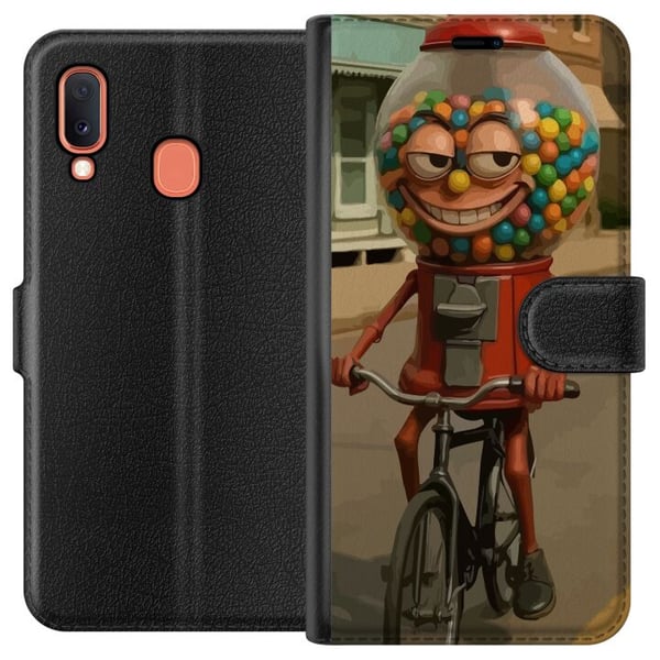 Kompatibelt Plånboksfodral till Samsung Galaxy A20e Italian Brainrot illustration – Rolig godismaskin cyklar i retrodesign