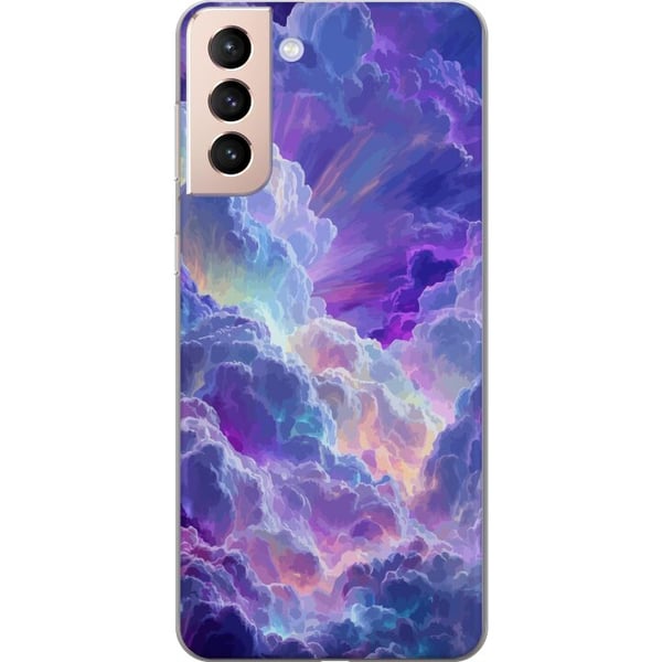 Kompatibelt Mobildeksel til Samsung Galaxy S21 Fantasilandskap av fargerike skyer i rosa, blått og lilla med myke former og lysstråler som gir en him