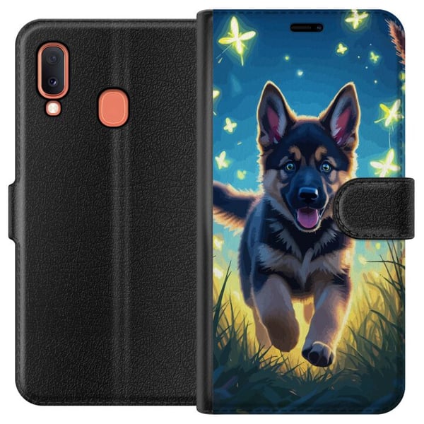 Kompatibelt Lommeboketui til Samsung Galaxy A20e Valp schäferhund hund plakat hund valp løper eng sommerfugler søt dyreillustrasjon nattkunst Kompatibelt Lommeboketui til Samsung Galaxy A20e Valp schäferhund hund plakat hund valp løper eng sommerfugler søt dyreillustrasjon nattkunst