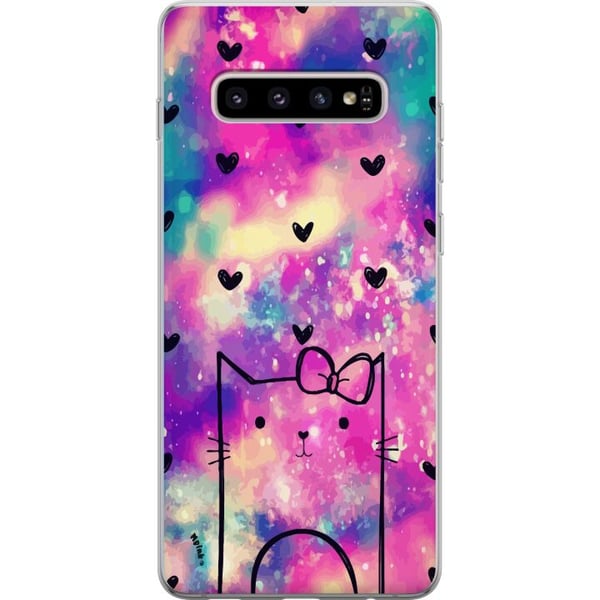 Kompatibelt Mobilskal till Samsung Galaxy S10+ Katt med hjärtan