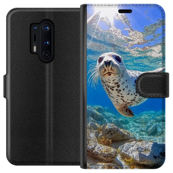 Kompatibel Tegnebogsetui til OnePlus 8 Pro Säl Hav Simmande Djurmotiv Natur Vattenmotiv Blå Design