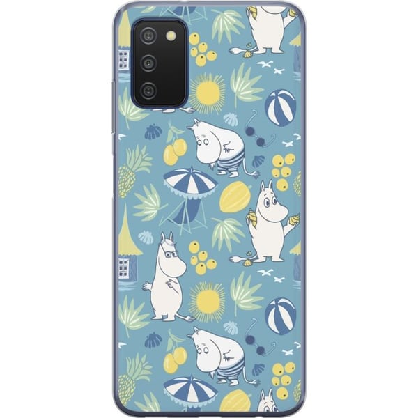 Kompatibelt Mobildeksel til Samsung Galaxy A03s Strandtema med frukter, parasoller, sommerhus og glade figurer i et fargerikt mønster fylt med lekne