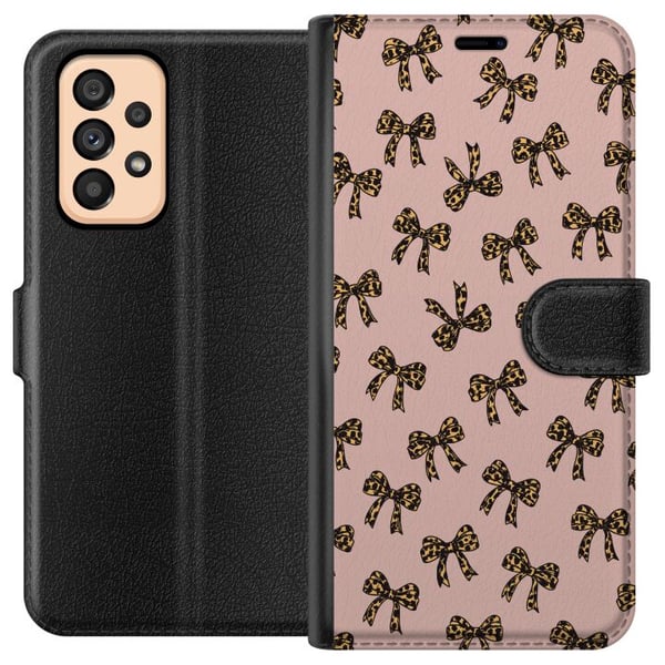 Kompatibelt Lommeboketui til Samsung Galaxy A53 5G Leopardmønstrede sløyfer rosa bakgrunn mote jentete søt retro mønster mote mønster stilig dekor