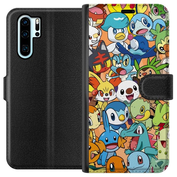 Yhteensopiva Lompakkokotelo Huawei P30 Pro Pokémon-design – Pikachu-kollaasi värikkäänä kuvituksena keräilijöille