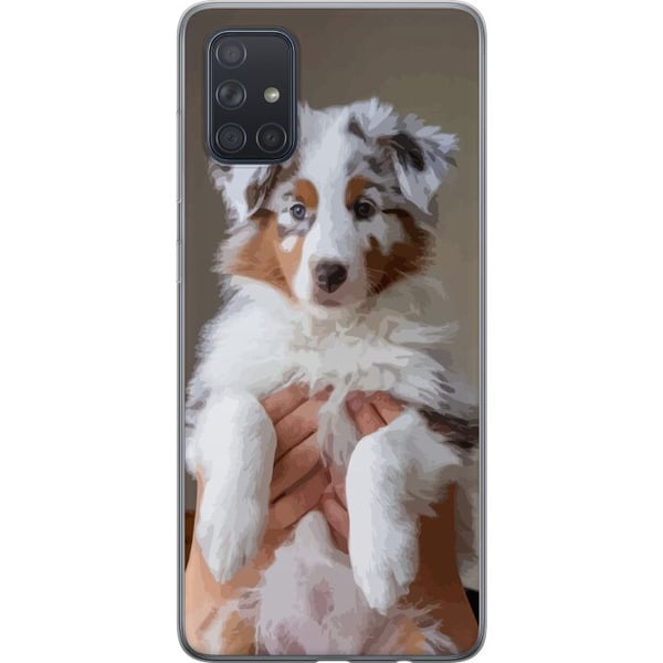 Kompatibel Mobilcover til Samsung Galaxy A71 Hvalpeillustration – Sød, fluffy hvalp i portrætdesign med blå øjne