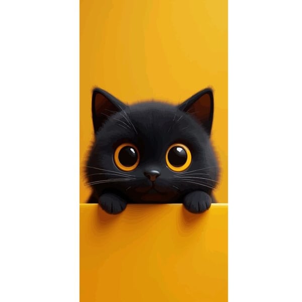 Kompatibelt Plånboksfodral till Apple iPhone 13 Pro Söt svart katt med stora ögon på gul bakgrund – minimalistisk djurillustration med varm färg och