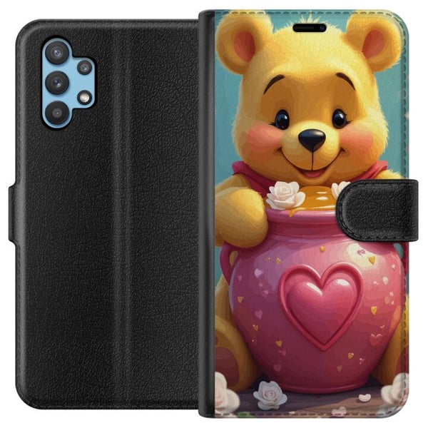 Kompatibelt Plånboksfodral till Samsung Galaxy A32 5G Söt gul björn inspirerad av Nalle Puh med hjärtformad rosa burk och honung ett varmt charmigt m Kompatibelt Plånboksfodral till Samsung Galaxy A32 5G Söt gul björn inspirerad av Nalle Puh med hjärtformad rosa burk och honung ett varmt charmigt m