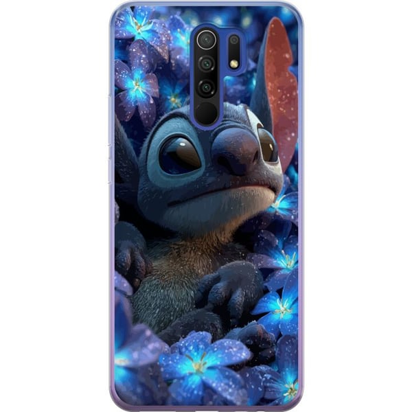 Kompatibel Mobilcover til Xiaomi Redmi 9 Stitch blandt blå blomster Drømmeagtigt blåt design med Stitch blandt blomster i natlys og en blød følelse