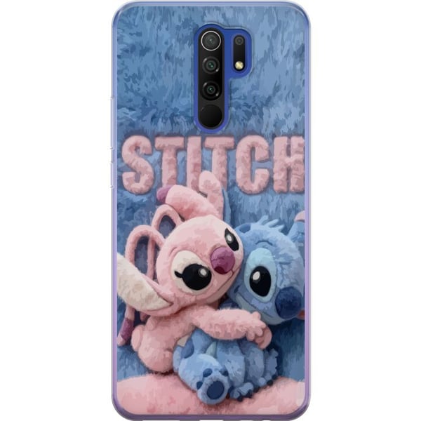 Kompatibelt Mobilskal till Xiaomi Redmi 9 Fluffiga Stitch och Angel kramas på mjukt pälsigt underlag med pastellfärger som skapar varm gosig känsla,
