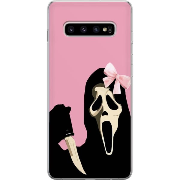 Kompatibelt Mobilskal till Samsung Galaxy S10+ Pink Ghost Bow med ikonisk mask och rosa rosett humoristisk och trendig halloweenstil