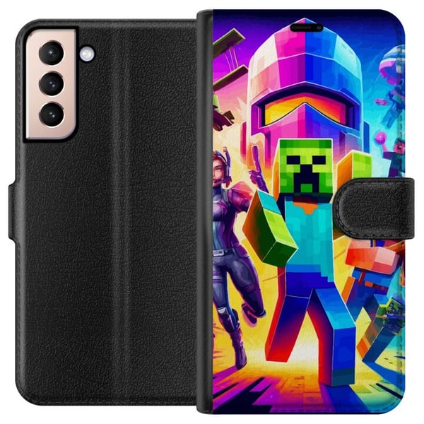 Kompatibelt Lommeboketui til Samsung Galaxy S21 Fortnite vs Minecraft Kompatibelt Lommeboketui til Samsung Galaxy S21 Fortnite vs Minecraft