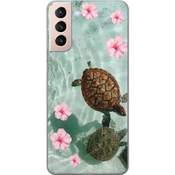 Kompatibelt Mobildeksel til Samsung Galaxy S21 Skilpadder og hibiskus tropisk design med blomster og vann rolig feriefølelse inspirert av hav og para