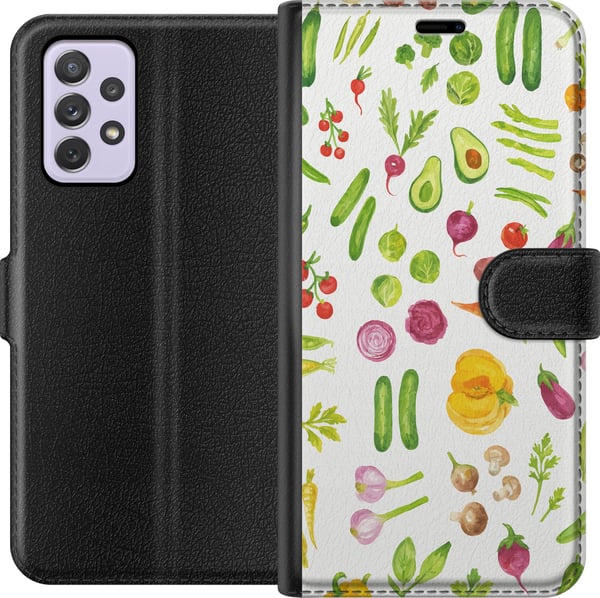 Kompatibelt Lommeboketui til Samsung Galaxy A52s 5G grønnsaker mønster grønnsaker avokado tomat agurk brokkoli sunn mat plakat kjøkken design retro