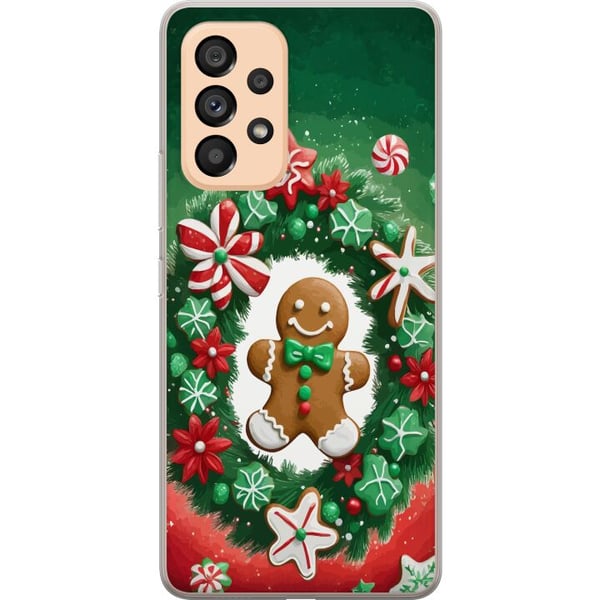 Kompatibelt Mobildeksel til Samsung Galaxy A53 5G Pepperkakekrans julemotiv med krans, pepperkake og klassisk grønnrød fargetone
