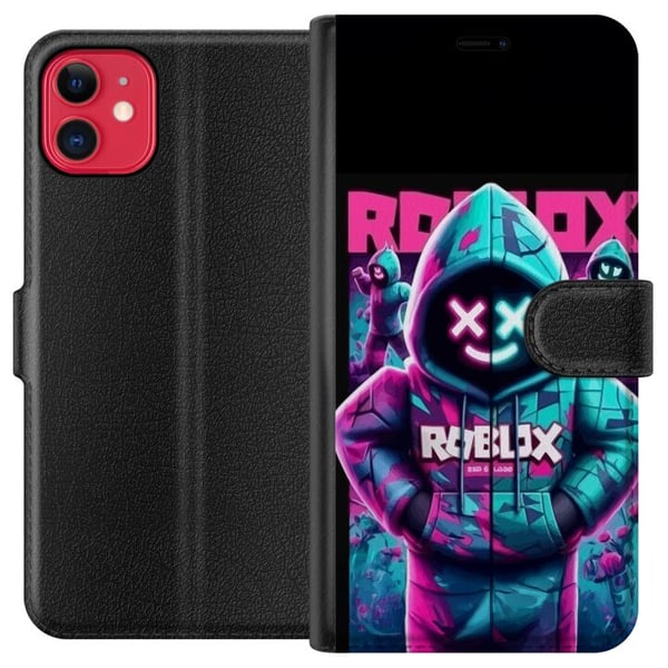 Kompatibelt Plånboksfodral till Apple iPhone 11 Roblox Hoodie Legend Mystisk Robloxfigur i blå hoodie med futuristiskt neonljus