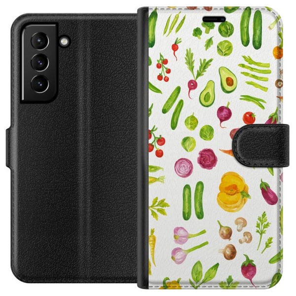 Kompatibelt Lommeboketui til Samsung Galaxy S21+ 5G grønnsaker mønster grønnsaker avokado tomat agurk brokkoli sunn mat plakat kjøkken design retro Kompatibelt Lommeboketui til Samsung Galaxy S21+ 5G grønnsaker mønster grønnsaker avokado tomat agurk brokkoli sunn mat plakat kjøkken design retro