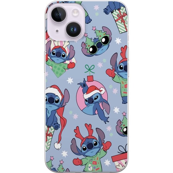 Yhteensopiva Puhelinkuori Apple iPhone 14 Plus Disney Stitch -joulukuvio – suloinen Stitch-joulumalli, jossa on tonttulakit, poronsarvet ja sininen t