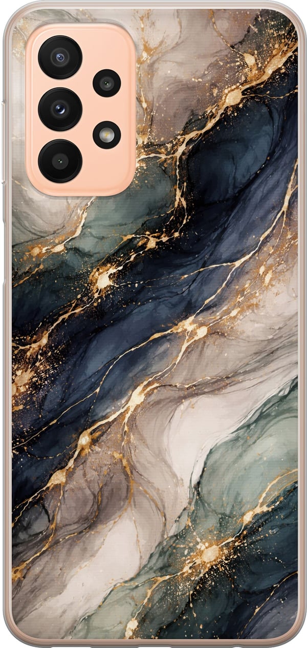 Kompatibel Mobilcover til Samsung Galaxy A23 Eksklusiv abstrakt marmorkunst i sort, hvid og guld med elegante linjer, eksklusivt design til plakater,