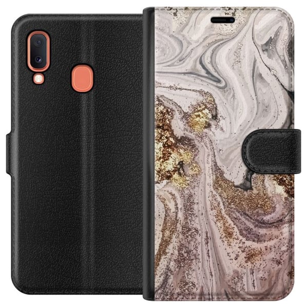 Kompatibelt Plånboksfodral till Samsung Galaxy A20e Beige marmor med guldglitter struktur elegant design med lyxig känsla perfekt för modern stil