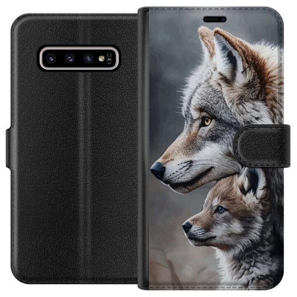 Kompatibelt Plånboksfodral till Samsung Galaxy S10+ Wolves Wild Nature Animal Mystic
