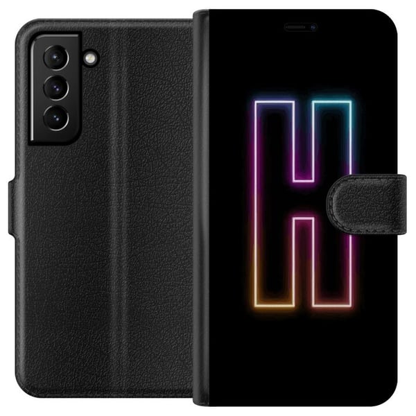 Kompatibel Tegnebogsetui til Samsung Galaxy S21+ 5G Minimalistisk neonbogstav H i farveskiftende lys mod sort baggrund