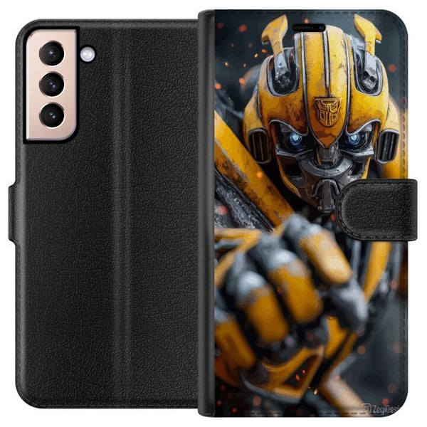 Kompatibelt Plånboksfodral till Samsung Galaxy S21 Bumblebee Transformers gul robot mecha sci fi action warrior detailed cyberpunk hero motiv poster