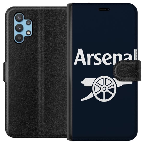 Kompatibel Tegnebogsetui til Samsung Galaxy A32 5G Arsenal-logo i mørkeblå og hvid, klassisk fodboldmotiv til Premier League-fans