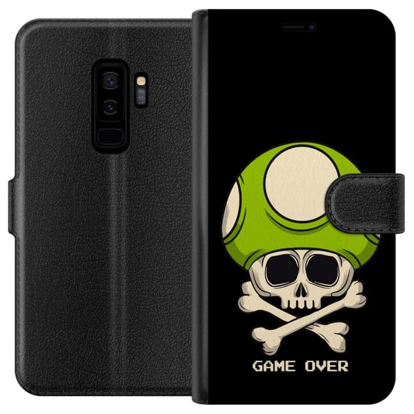 Yhteensopiva Lompakkokotelo Samsung Galaxy S9+ Peli-inspiroitu kuvitus, jossa on pääkallo ja vihreä sieni retrotyyliin sekä teksti game over Yhteensopiva Lompakkokotelo Samsung Galaxy S9+ Peli-inspiroitu kuvitus, jossa on pääkallo ja vihreä sieni retrotyyliin sekä teksti game over