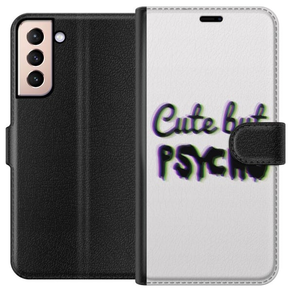 Kompatibelt Lommeboketui til Samsung Galaxy S21 Minimalistisk glitchtypografi med teksten cute but psycho i neonlignende fargeeffekt Kompatibelt Lommeboketui til Samsung Galaxy S21 Minimalistisk glitchtypografi med teksten cute but psycho i neonlignende fargeeffekt
