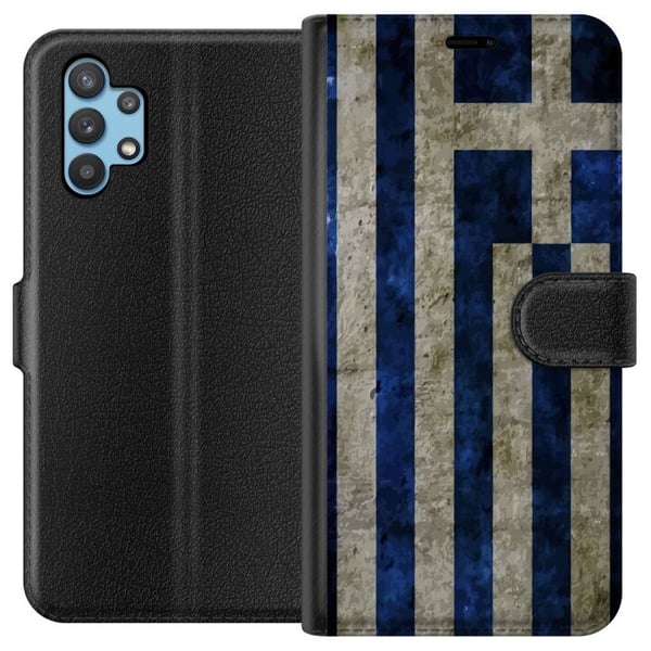 Kompatibel Tegnebogsetui til Samsung Galaxy A32 5G Græsk flagkunst med blåt og hvidt vintagemønster til dem, der elsker Grækenland og klassisk design