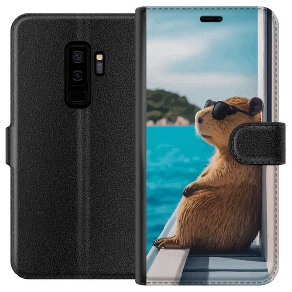 Kompatibelt Plånboksfodral till Samsung Galaxy S9+ Kapybara vid havet med solglasögon humoristisk charmig design med avslappnad semesterkänsla