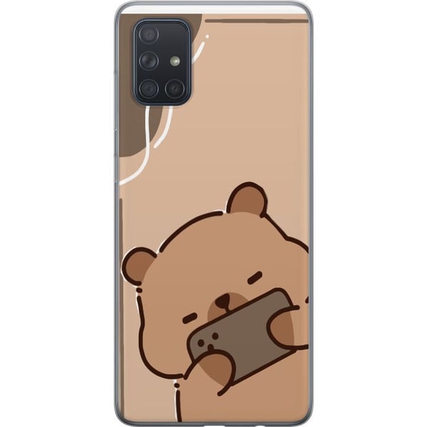 Kompatibel Mobilcover til Samsung Galaxy A71 Lazy Bear Chill Mode Sød bjørn, der ligger med mobilen på beige baggrund i en rolig, afslappet stil