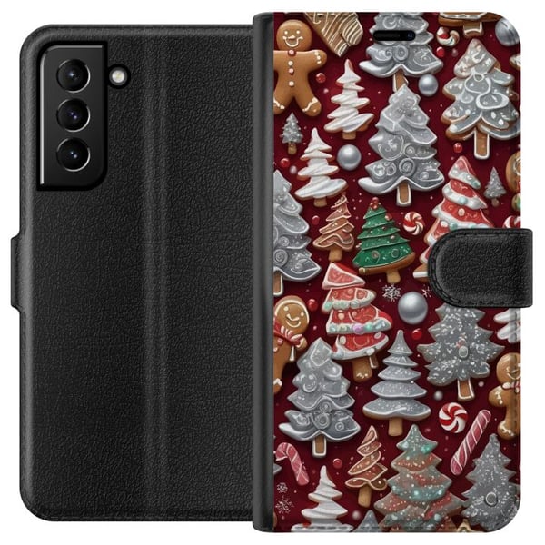 Kompatibelt Lommeboketui til Samsung Galaxy S21+ 5G Julemotiv med pepperkaker, grantrær og vinterstemning Kompatibelt Lommeboketui til Samsung Galaxy S21+ 5G Julemotiv med pepperkaker, grantrær og vinterstemning
