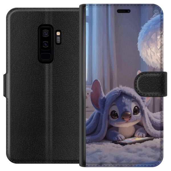 Kompatibelt Plånboksfodral till Samsung Galaxy S9+ Stitch under filt med telefon kvällsmys i blå toner charmig drömlik design för alla som älskar söt