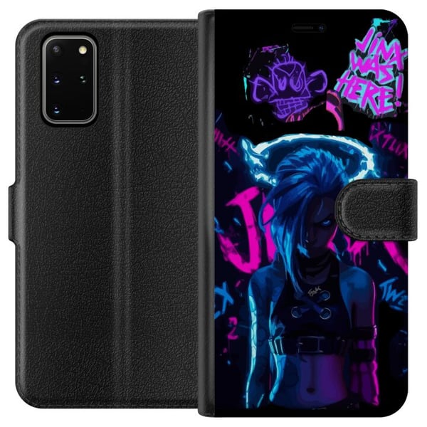 Kompatibelt Plånboksfodral till Samsung Galaxy S20+ Arcane Jinx poster League of Legends LoL graffiti neon anime Netflix gaming character fanart desi