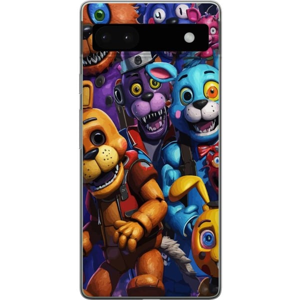 Yhteensopiva Puhelinkuori Google Pixel 6a Värikkäät animatroniset hahmot neonvaloineen ja intensiivisine kauhuhenkisine pelitunnelmineen