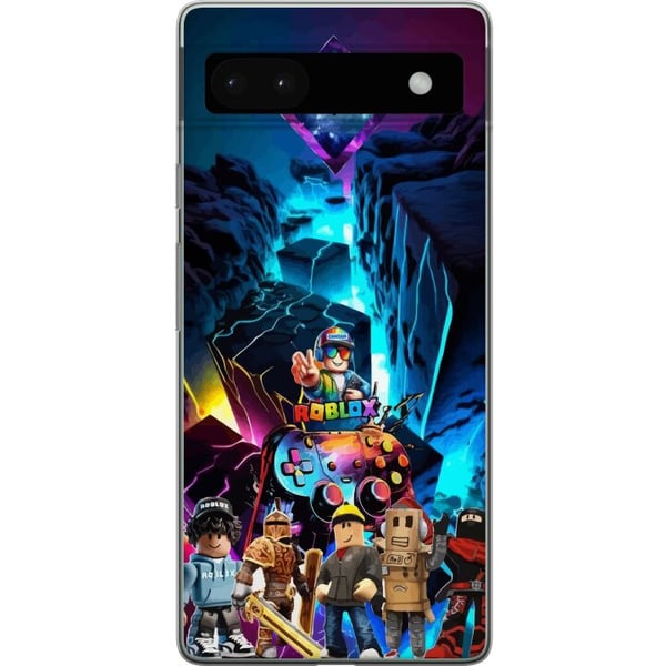 Yhteensopiva Puhelinkuori Google Pixel 6a Roblox-futuristinen neonmaailma, jossa on peliohjaimia, hahmoja ja valotehosteita – täydellinen kaikille pe