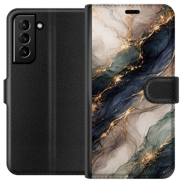 Kompatibel Tegnebogsetui til Samsung Galaxy S21+ 5G Eksklusiv abstrakt marmorkunst i sort, hvid og guld med elegante linjer, eksklusivt design til pl