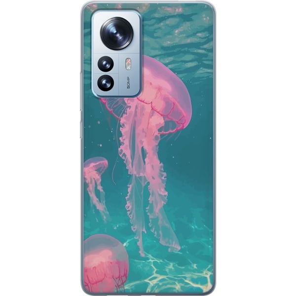 Kompatibel Mobilcover til Xiaomi 12 Pro Lyserøde vandmænd i klart blåt hav, magisk undervandsdesign med rolig, drømmende stemning og pastelfarver med