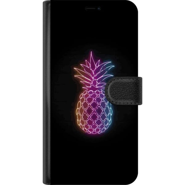 Kompatibelt Lommeboketui til Samsung Galaxy S21+ 5G Neonillustrasjon av ananas i fargerikt lys mot svart bakgrunn i leken design