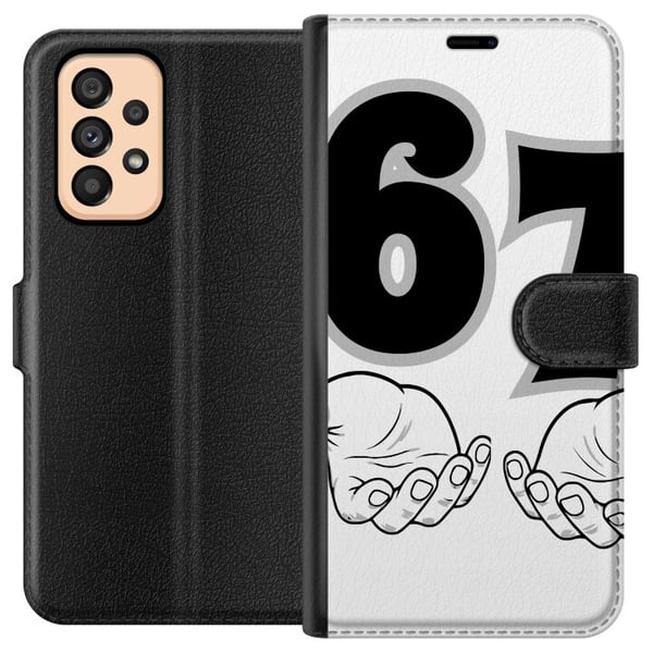 Kompatibel Tegnebogsetui til Samsung Galaxy A53 5G 67 meme-hænder-illustration i sort-hvid – stilren 6–7-grafik med hænder og et tydeligt minimalisti